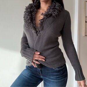 Fuzzy Grey Knit Open Cardigan Whimsigoth Coquette Cropped Shrug